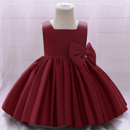 Cute Puffy Satin Princess Dress for Girls – Tea Length Party & Wedding Gown