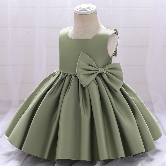 Cute Puffy Satin Princess Dress for Girls – Tea Length Party & Wedding Gown