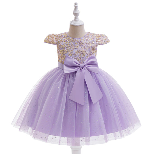 Puffy Tulle Ball Gown Dress for Girls - Lace & Bowknot Princess Party Dress
