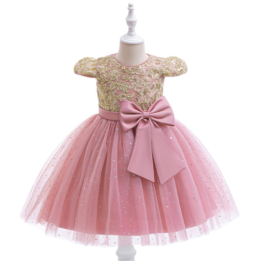 Puffy Tulle Ball Gown Dress for Girls - Lace & Bowknot Princess Party Dress