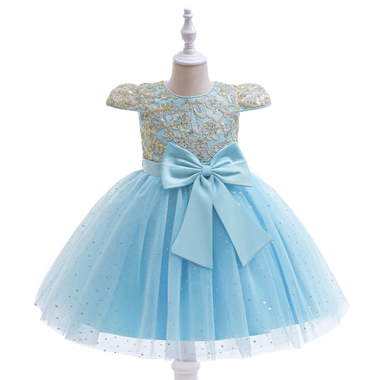 Puffy Tulle Ball Gown Dress for Girls - Lace & Bowknot Princess Party Dress