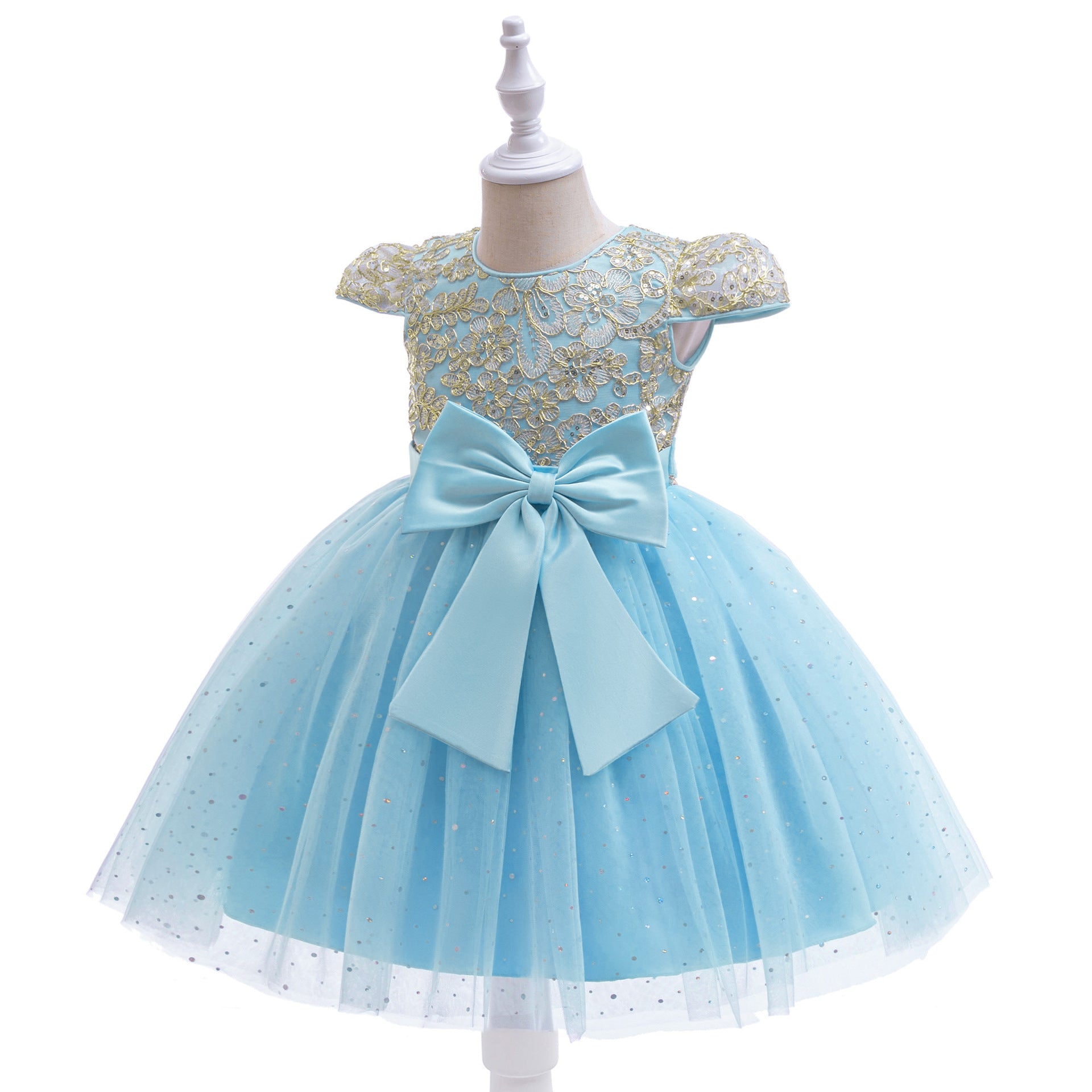 Puffy Tulle Ball Gown Dress for Girls - Lace & Bowknot Princess Party Dress