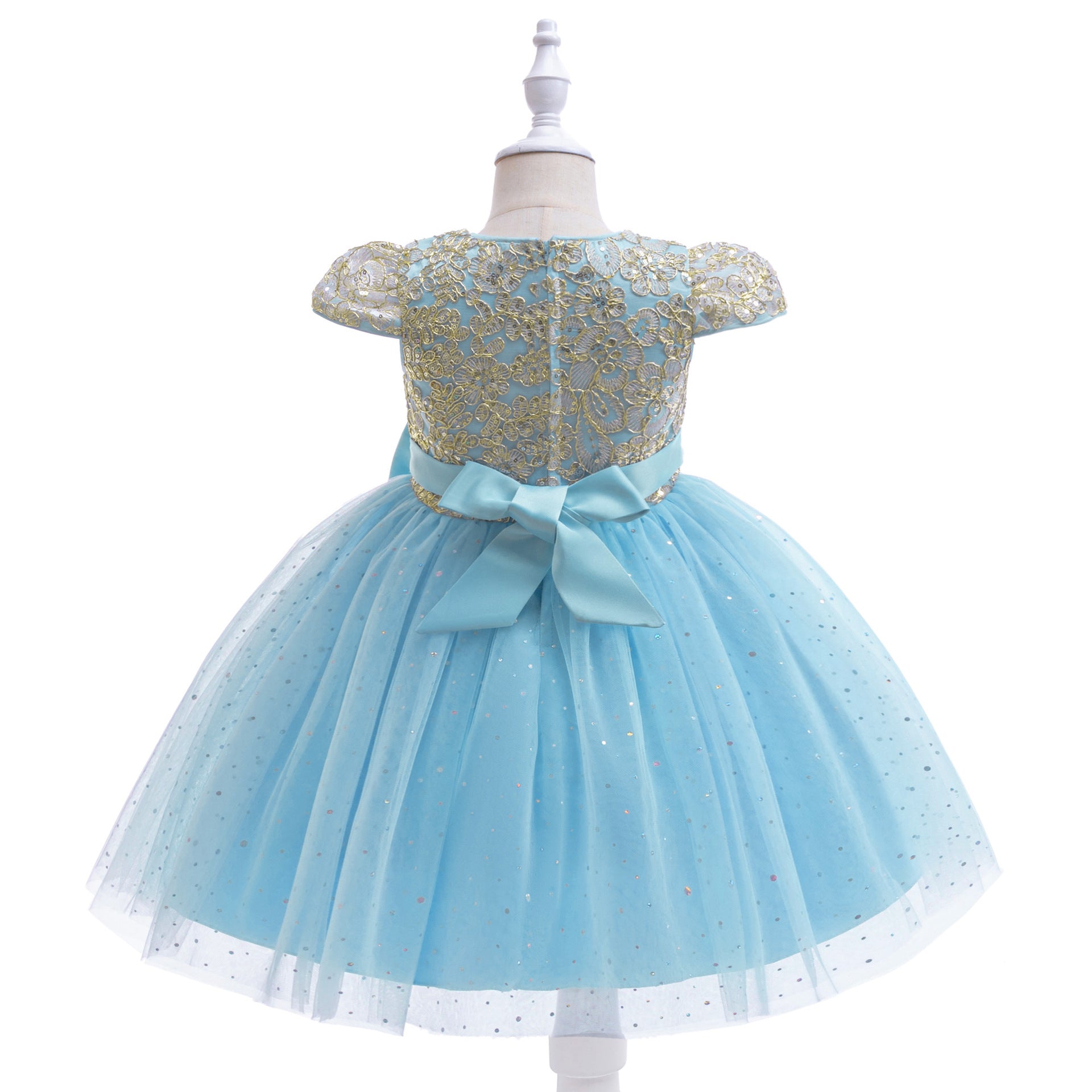 Puffy Tulle Ball Gown Dress for Girls - Lace & Bowknot Princess Party Dress