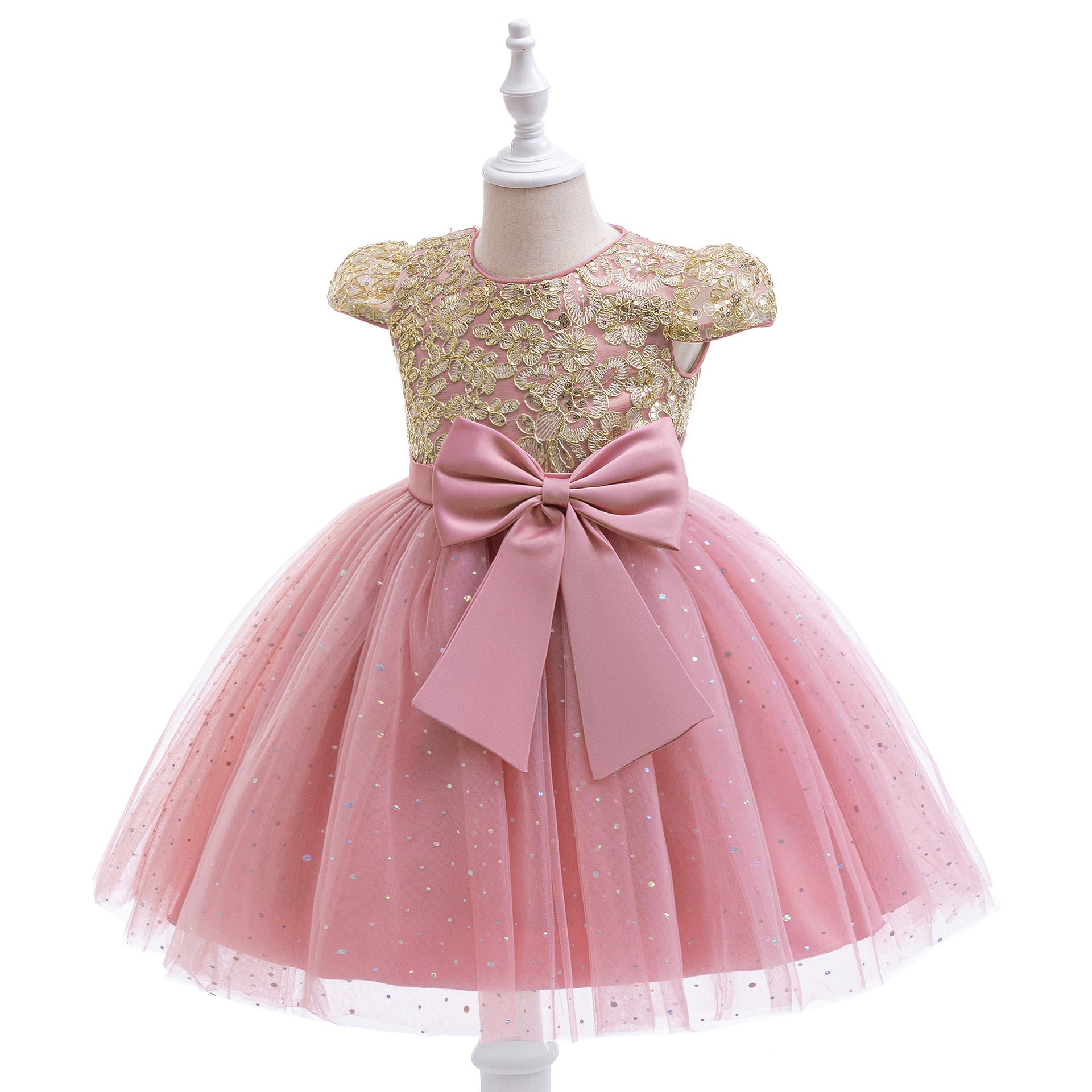 Puffy Tulle Ball Gown Dress for Girls - Lace & Bowknot Princess Party Dress