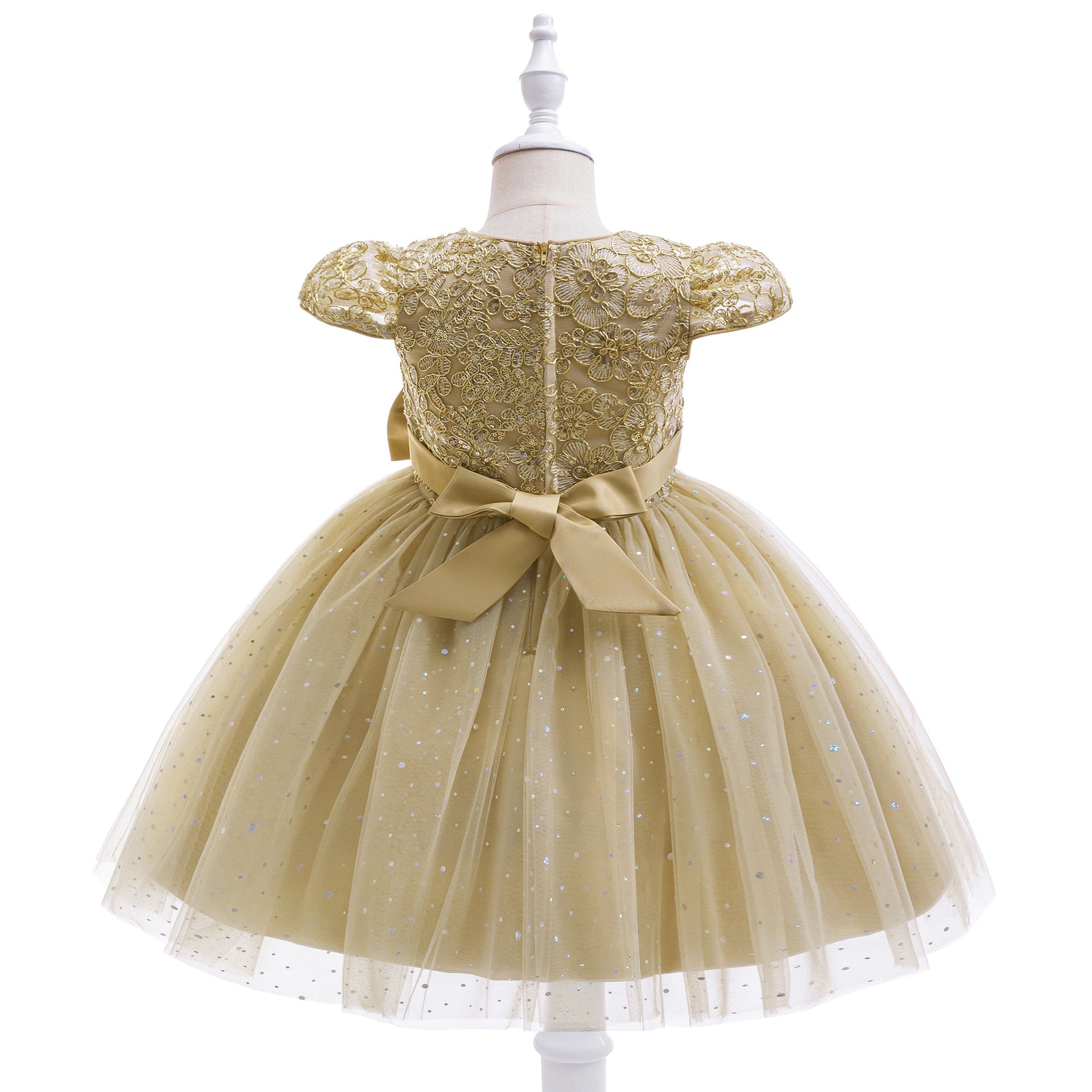 Puffy Tulle Ball Gown Dress for Girls - Lace & Bowknot Princess Party Dress