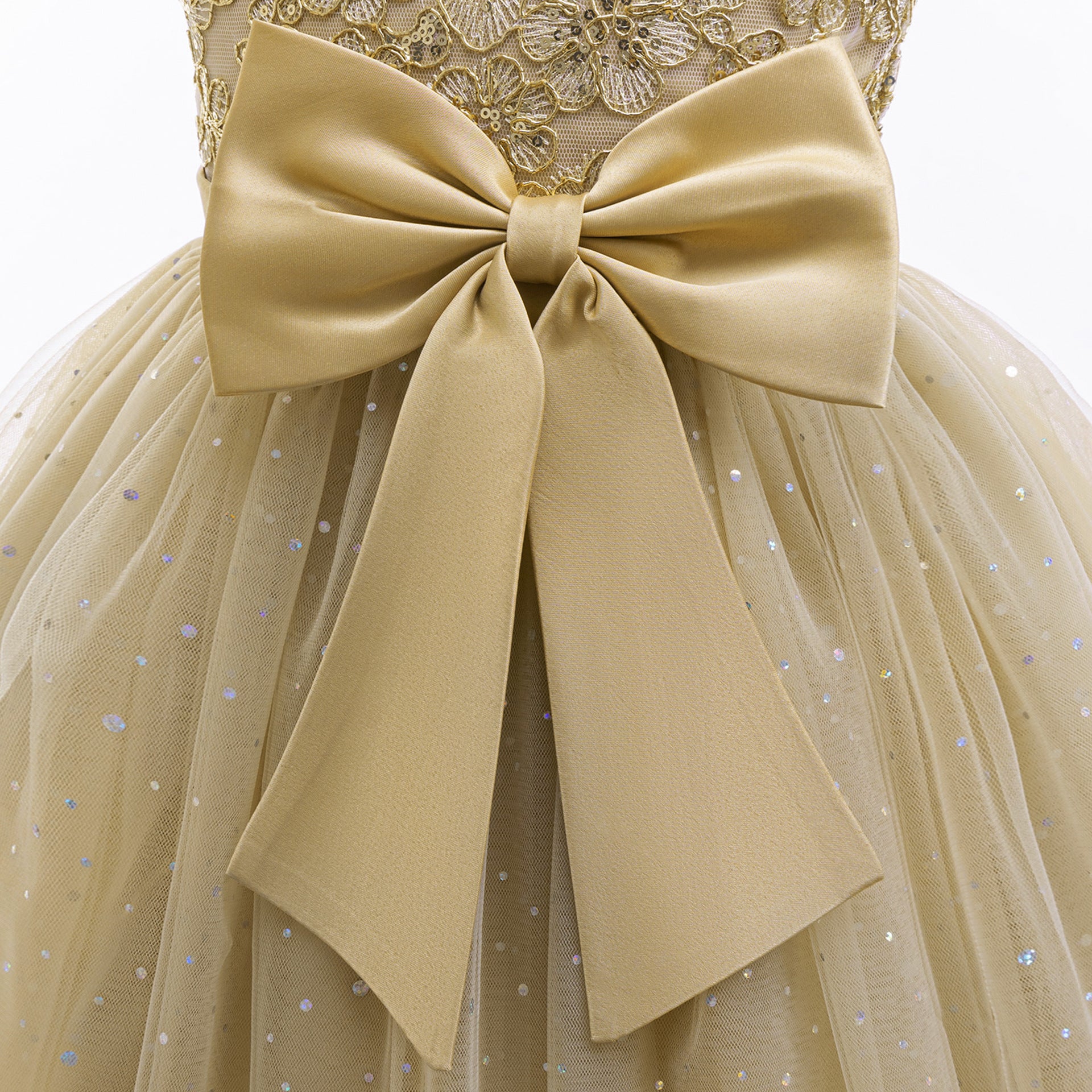 Puffy Tulle Ball Gown Dress for Girls - Lace & Bowknot Princess Party Dress