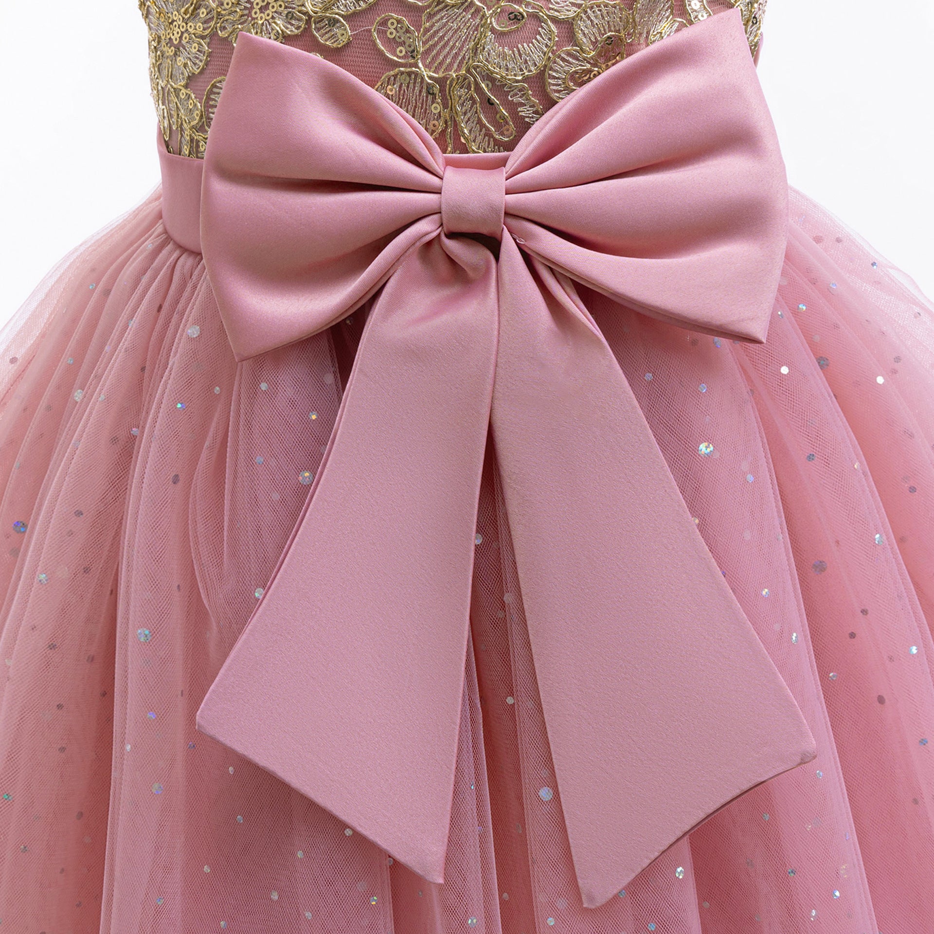 Puffy Tulle Ball Gown Dress for Girls - Lace & Bowknot Princess Party Dress