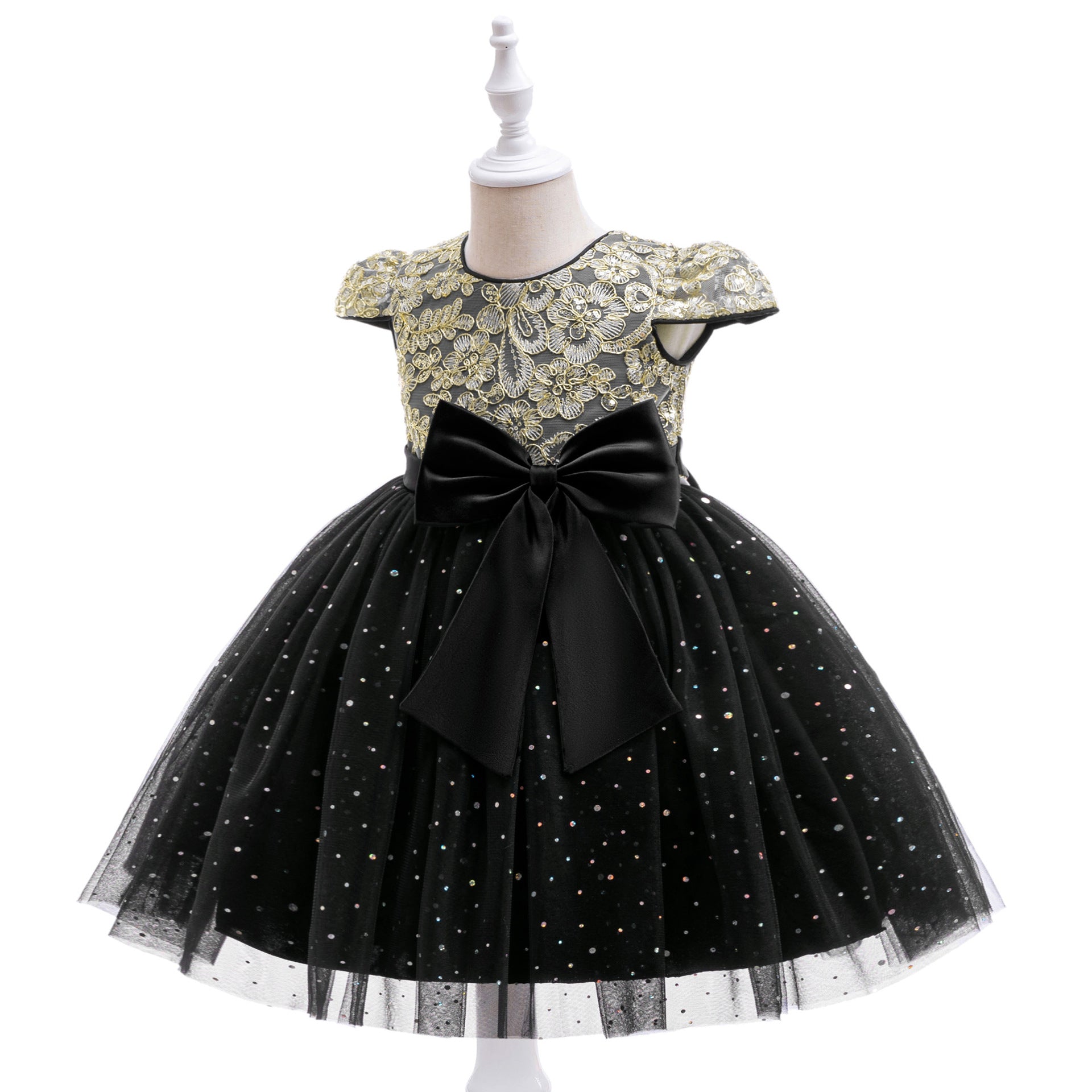 Puffy Tulle Ball Gown Dress for Girls - Lace & Bowknot Princess Party Dress