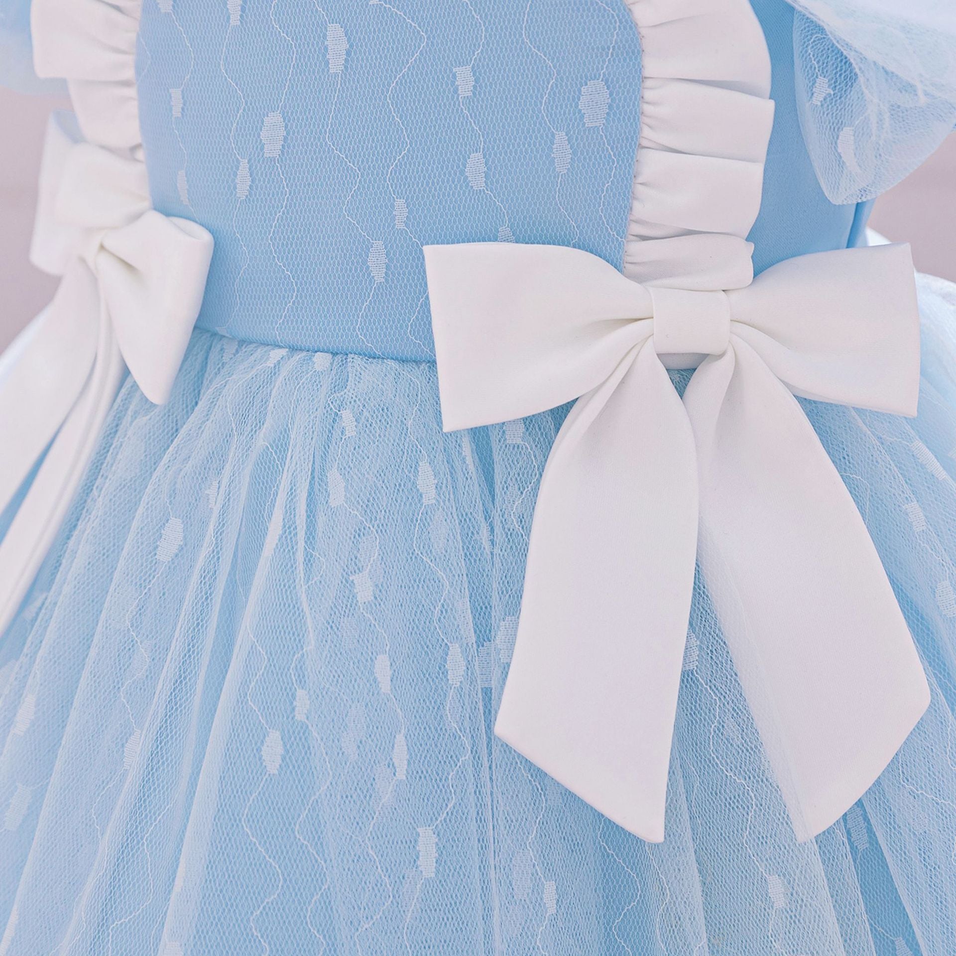 Puffy Tulle Flower Girl Princess Dress with Bow | Cute Bubble Sleeve Toddler Gown