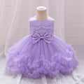 Puffy Tulle Tea-Length Birthday Dress with Bow & Lace for Girls