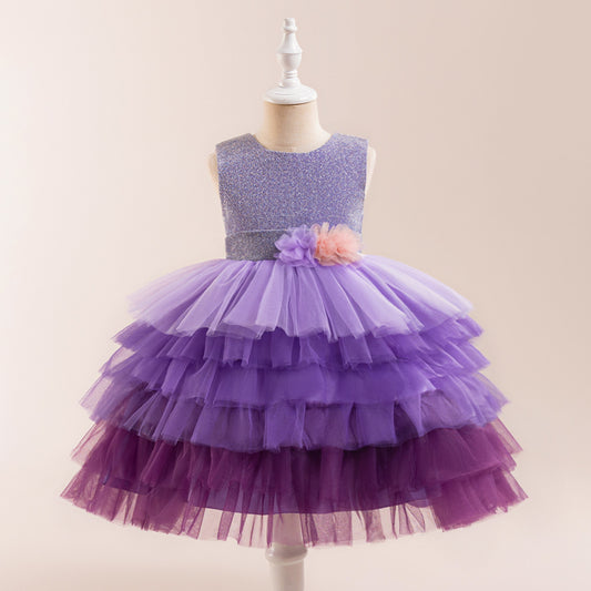 Purple Ombre Puffy Princess Dress for Kids | Ball Gown Tea Length Flower Girl Dress