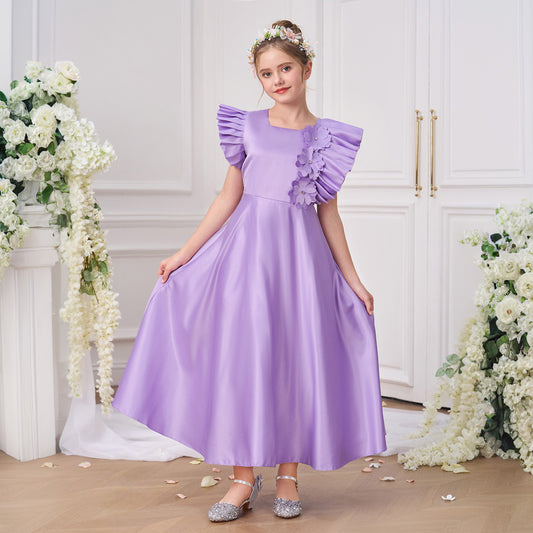 Purple Princess Maxi Dress for Girls – A-line Party & Event Gown with Applique