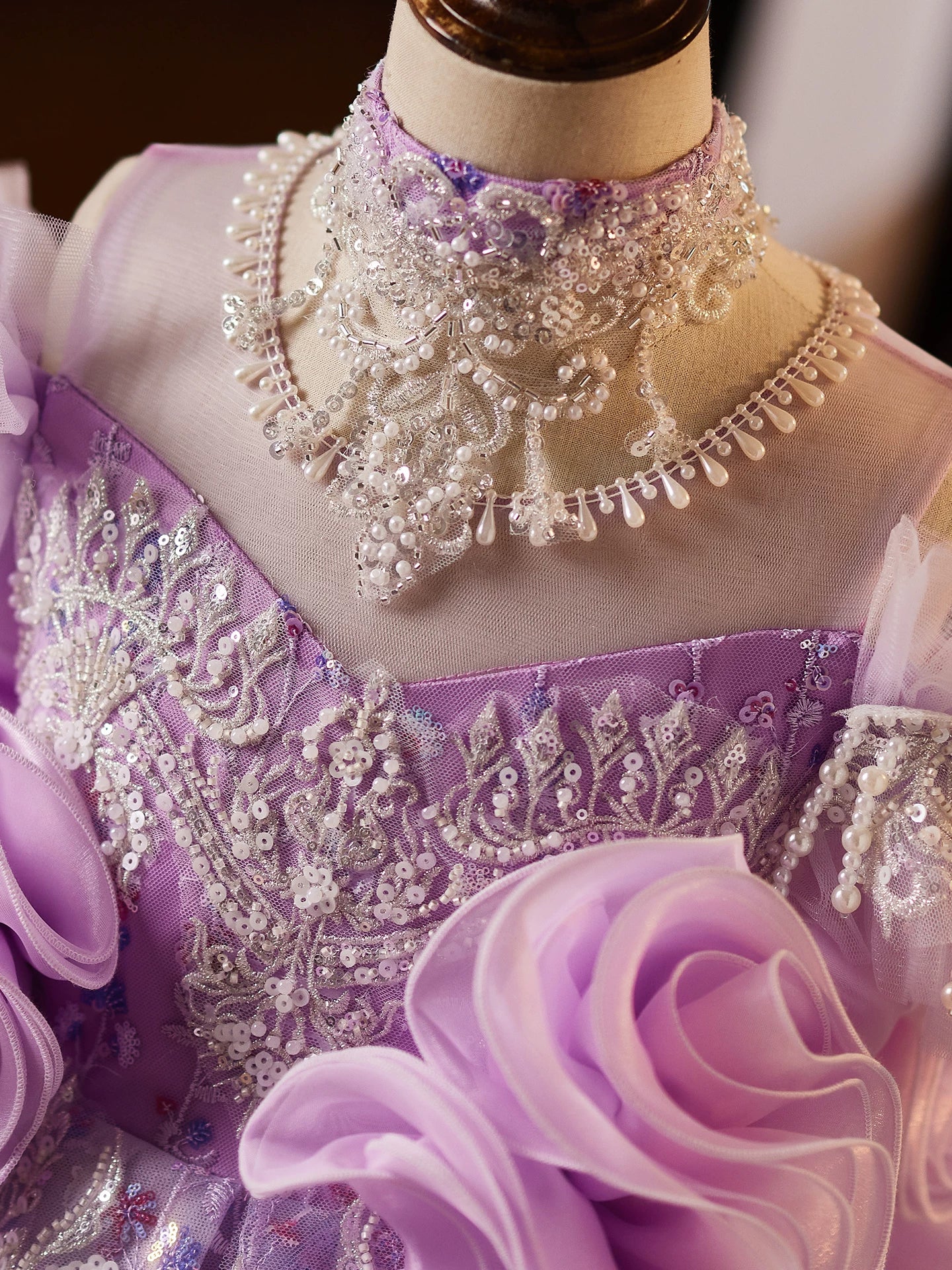 Purple Sequin Maxi Dress for Girls with Flower Appliques – A-line Party, Wedding & Photoshoot Gown