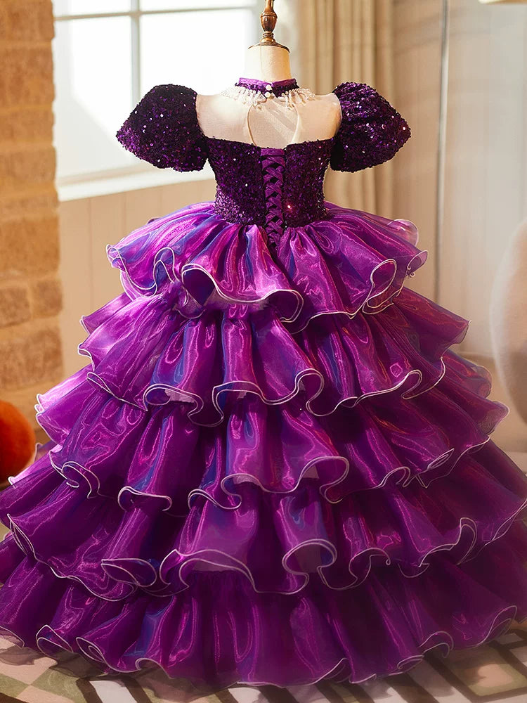 Purple Sequin Princess Ball Gown Dress for Girls – Floor Length Party & Formal Wear