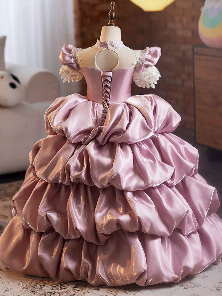 Purple A-Line Maxi Dress with Sequins & Appliques for Girls | Vintage Formal Gown