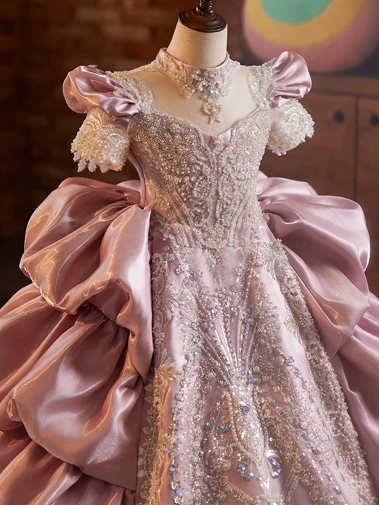 Purple A-Line Maxi Dress with Sequins & Appliques for Girls | Vintage Formal Gown