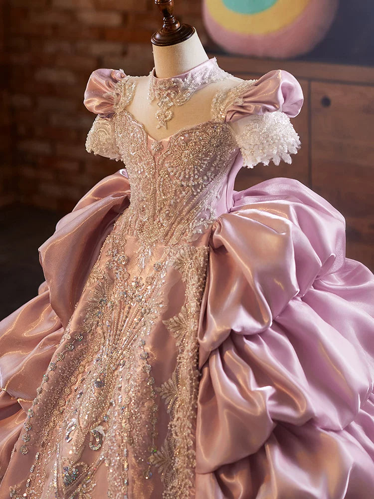 Purple A-Line Maxi Dress with Sequins & Appliques for Girls | Vintage Formal Gown