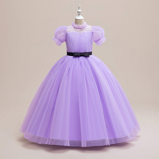 Purple Princess Embroidered Tulle Maxi Dress for Girls | Special Occasion