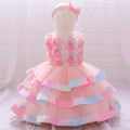 Rainbow Rose Ombre Tulle Princess Dress with Tiered Ruffles
