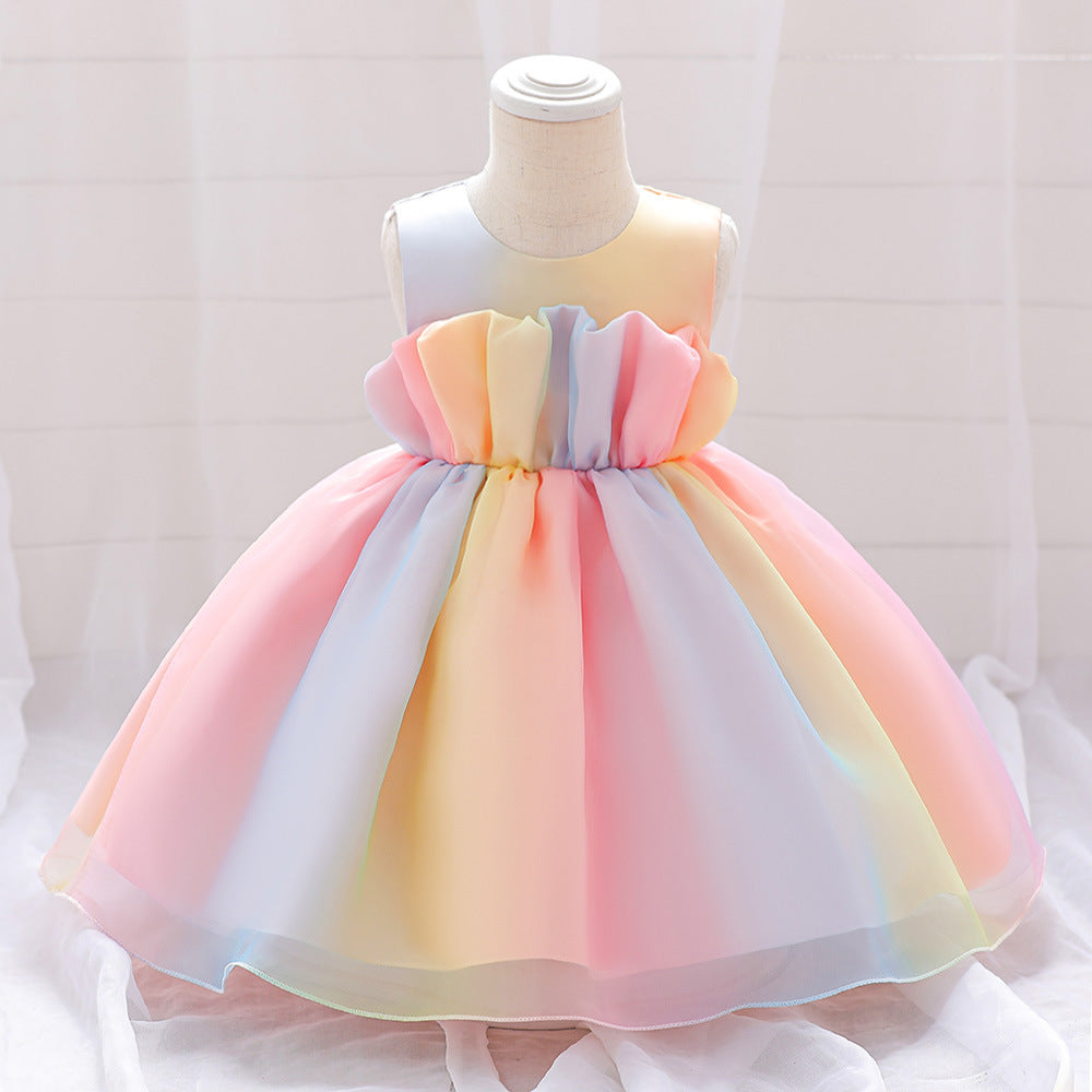 Rainbow Tulle A-Line Princess Dress for Toddlers | Cute Party & Holiday Outfit