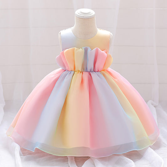 Rainbow Tulle A-Line Princess Dress for Toddlers | Cute Party & Holiday Outfit