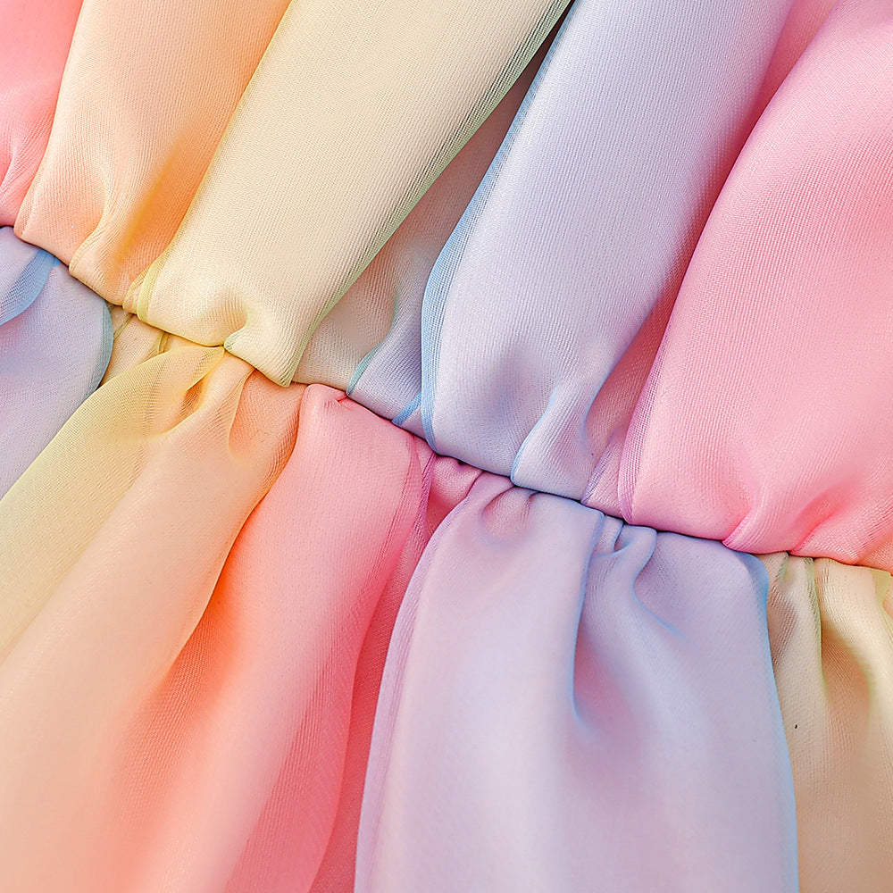 Rainbow Tulle A-Line Princess Dress for Toddlers | Cute Party & Holiday Outfit