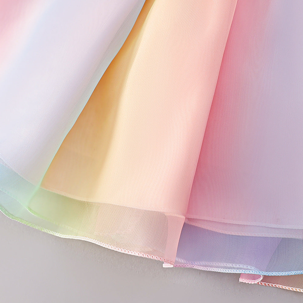 Rainbow Tulle A-Line Princess Dress for Toddlers | Cute Party & Holiday Outfit