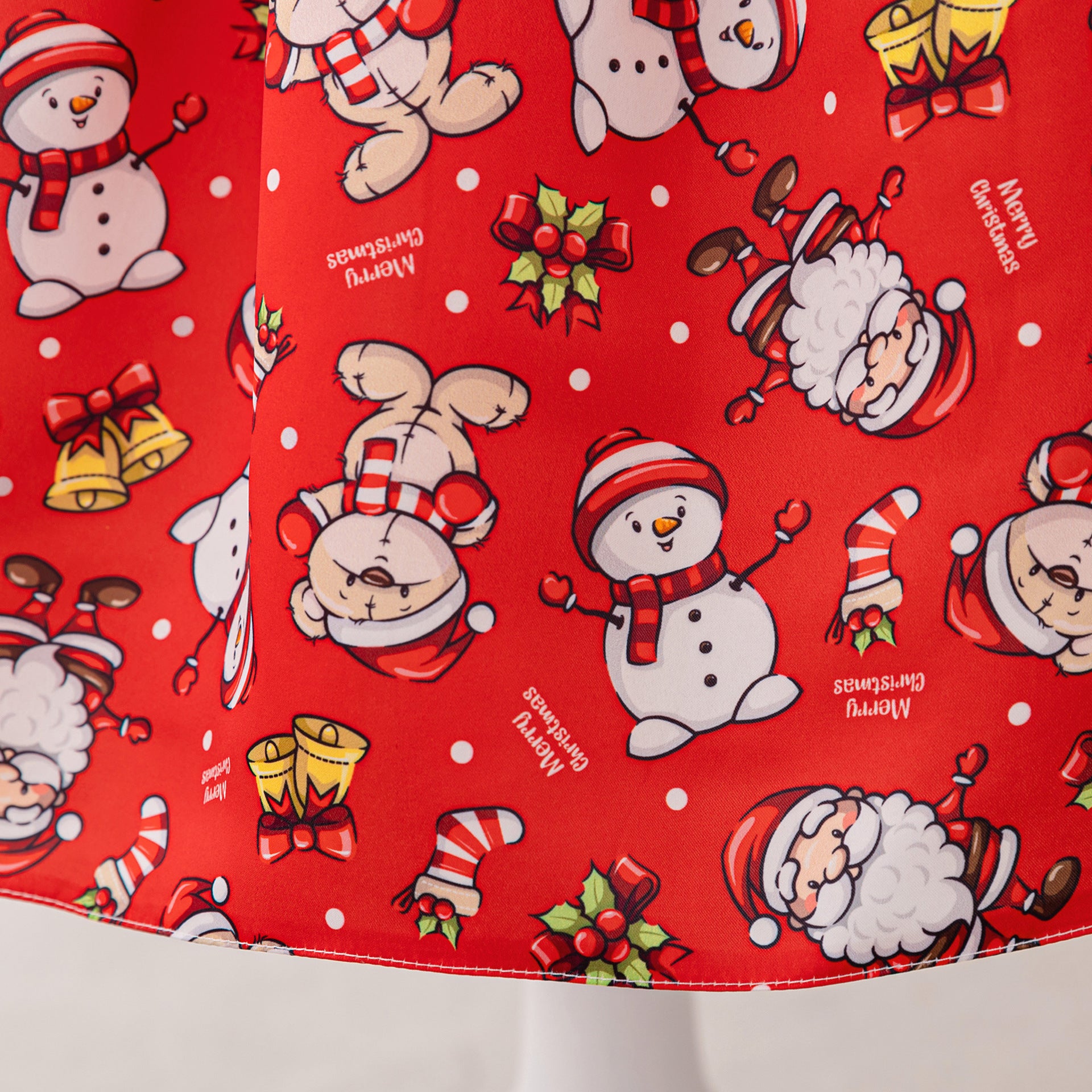 Red Cartoon Snowman Princess Dress – Kids' Christmas Party Outfit