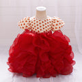 Red Floral Princess Puffy Sleeve Birthday Dress for Girls