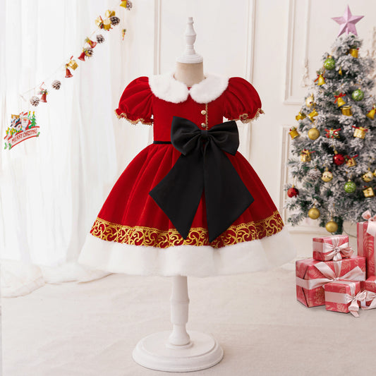 Red Ball Gown Party Dress for Girls - Puffy Embroidered Princess Dress (3-10 Years)