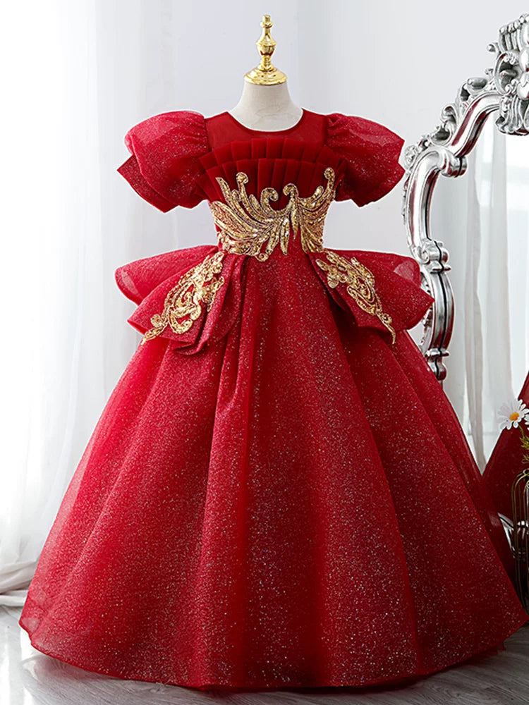 Red Sequin Maxi Dress for Girls – Cute Tiered Party & Celebration Gown Ages 3-12