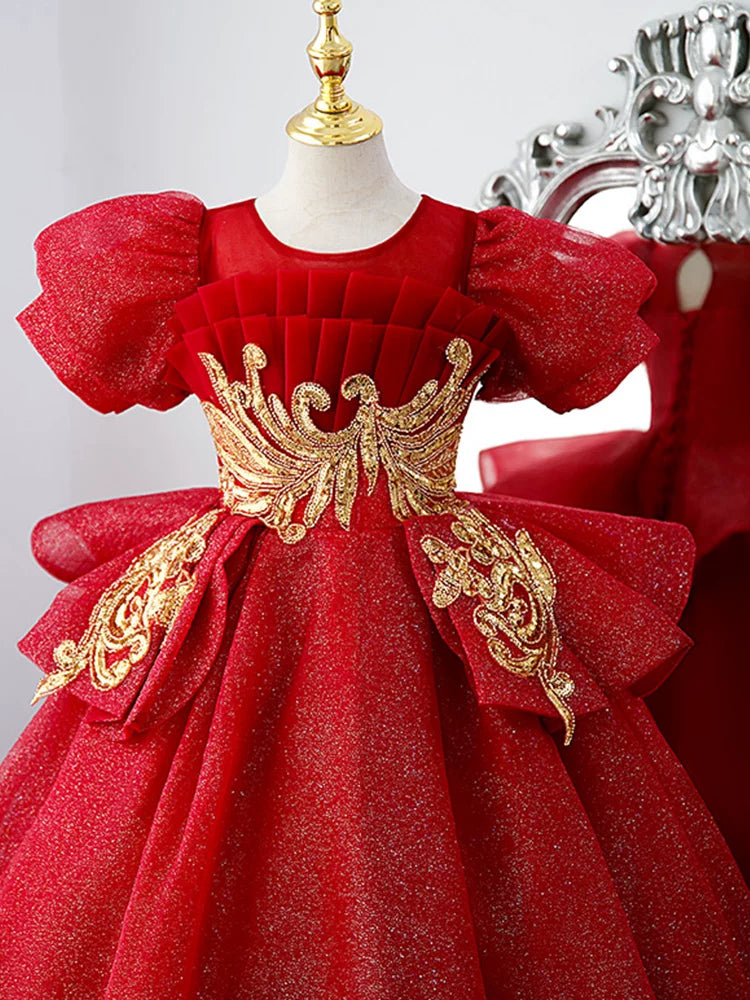 Red Sequin Maxi Dress for Girls – Cute Tiered Party & Celebration Gown Ages 3-12