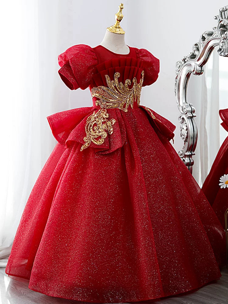 Red Sequin Maxi Dress for Girls – Cute Tiered Party & Celebration Gown Ages 3-12