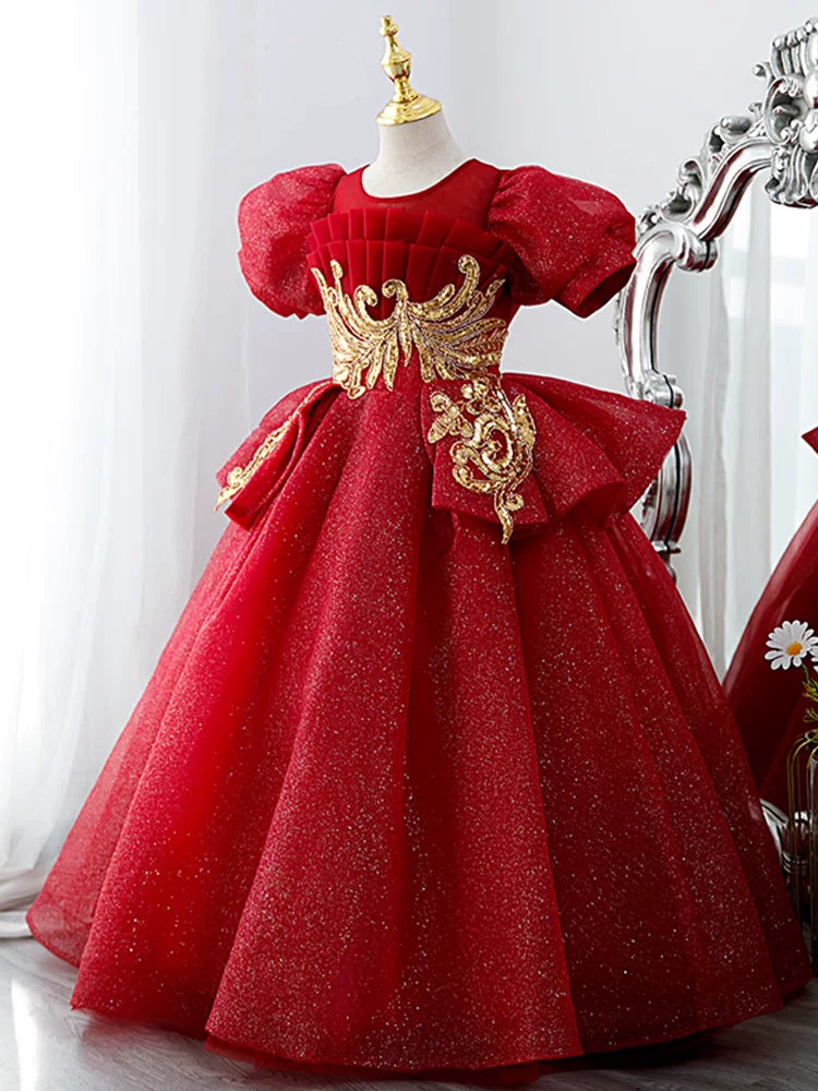 Red Sequin Maxi Dress for Girls – Cute Tiered Party & Celebration Gown Ages 3-12