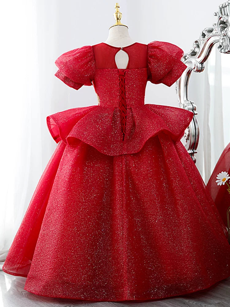 Red Sequin Maxi Dress for Girls – Cute Tiered Party & Celebration Gown Ages 3-12