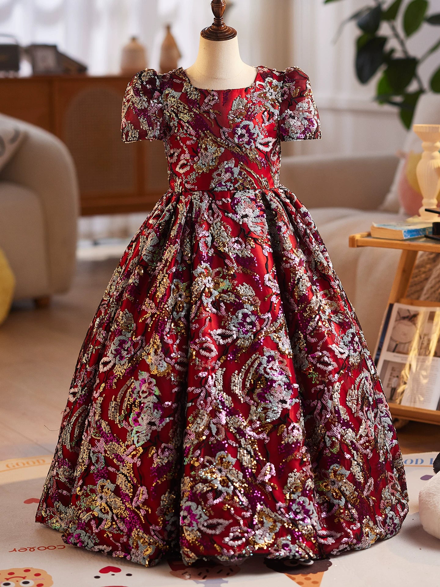 Red Sequin Maxi Dress for Girls – Cute Flower Girl & Party Gown