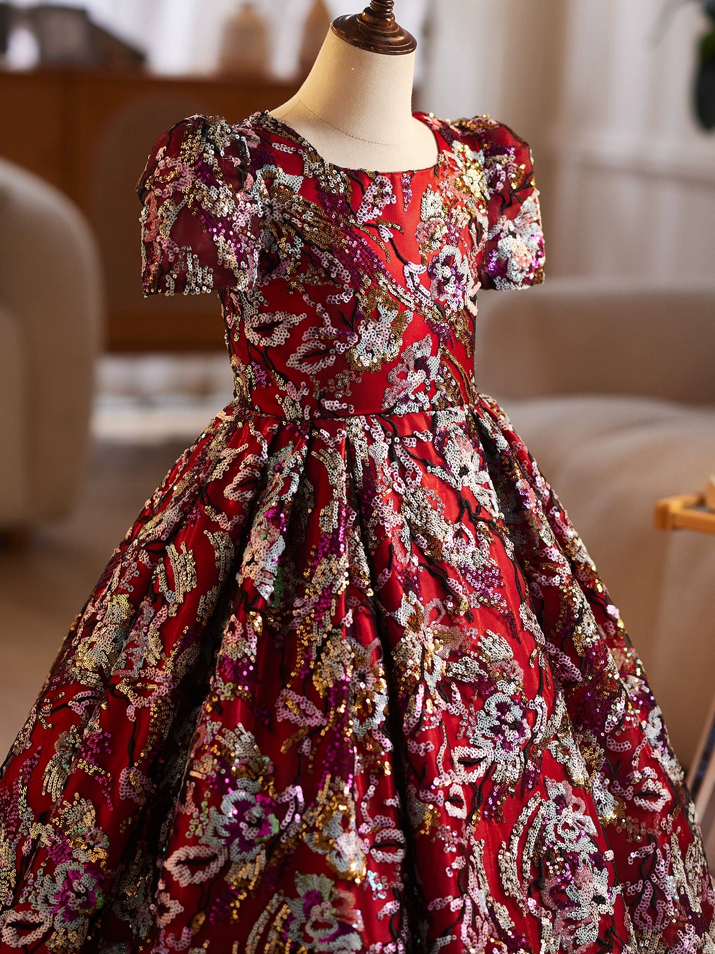 Red Sequin Maxi Dress for Girls – Cute Flower Girl & Party Gown