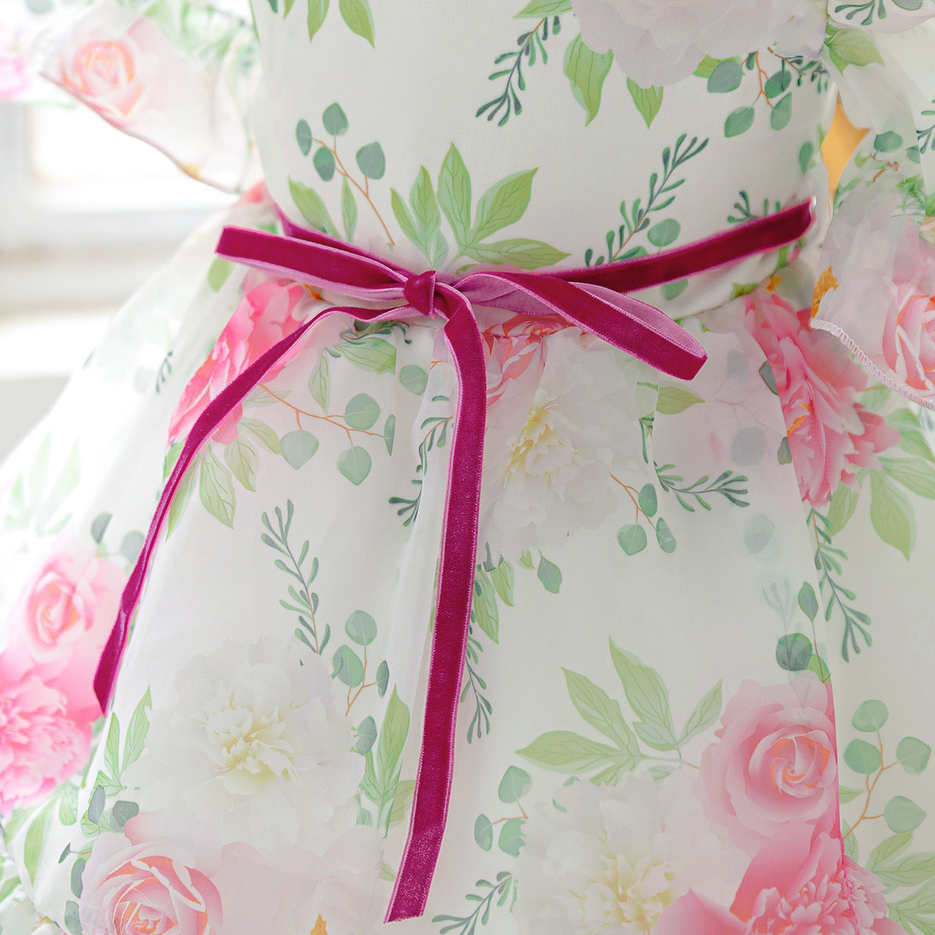 Rose Red Floral Puffy Dress for Girls - Infant & Toddler Party Gown