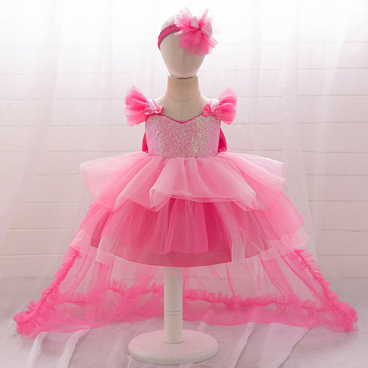 Rose Red High-Low Sequin & Tulle Princess Dress for Girls – Cute Toddler Party Gown
