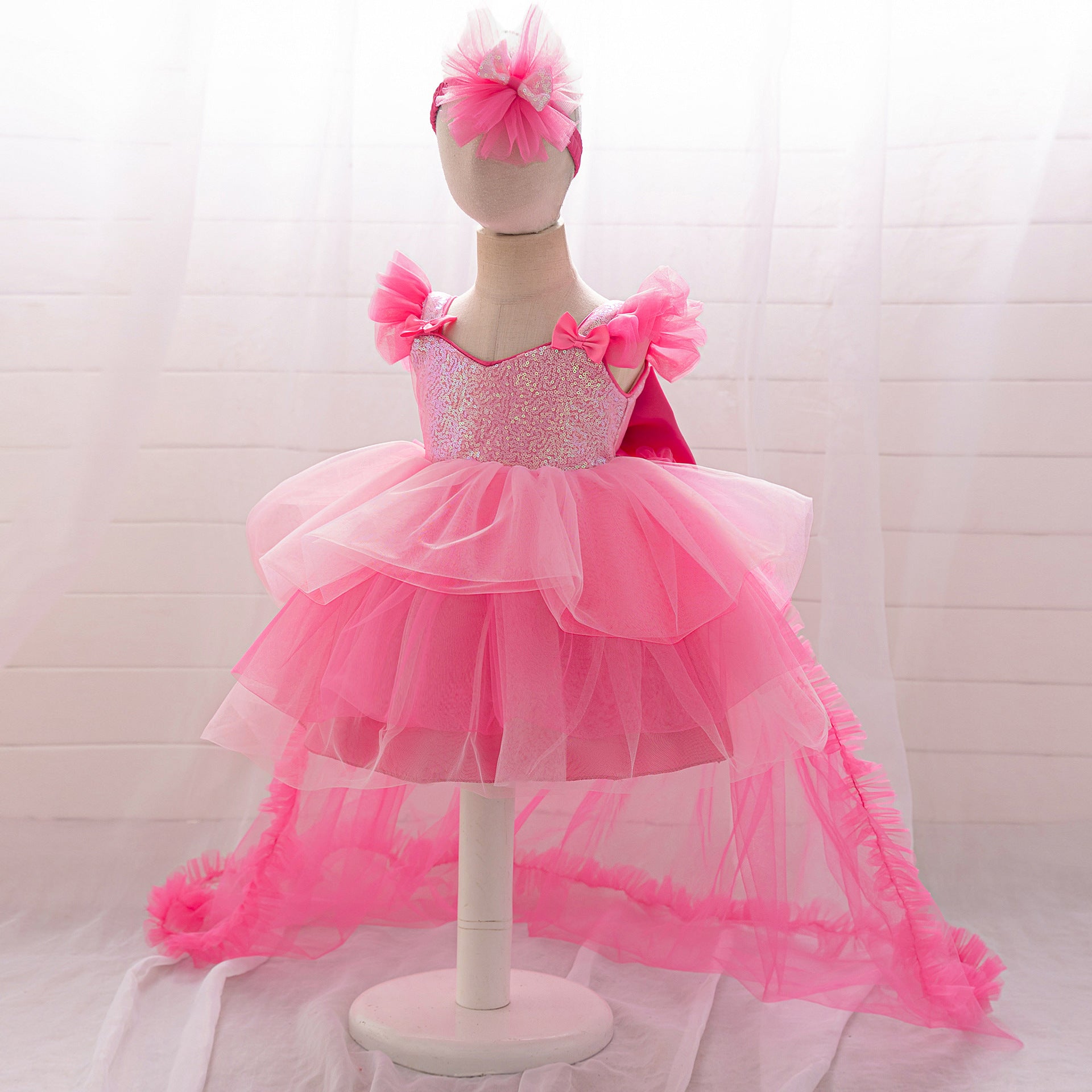 Rose Red High-Low Sequin & Tulle Princess Dress for Girls – Cute Toddler Party Gown