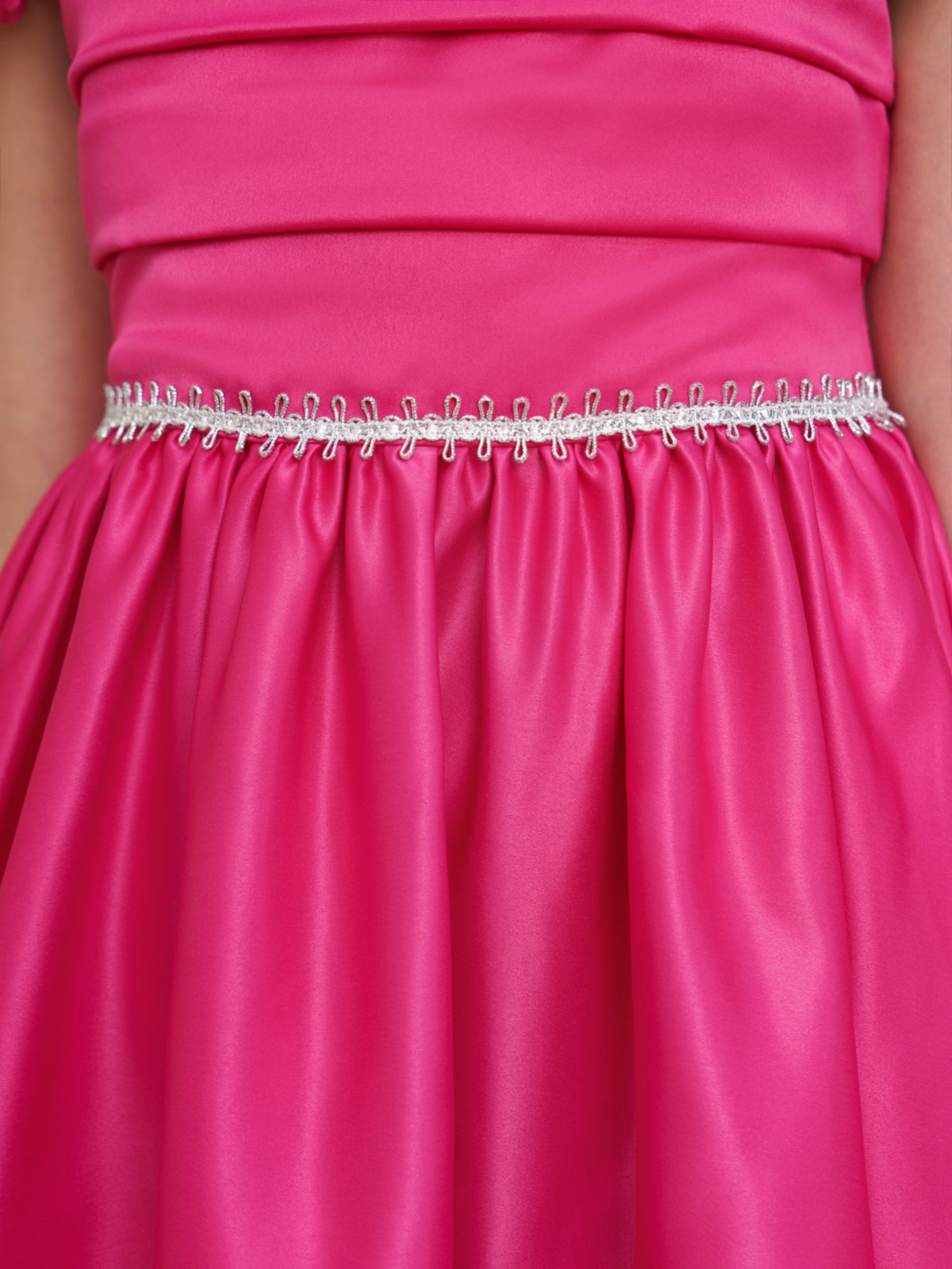 Rose Red Satin Off-Shoulder Flower Girl Maxi Dress - Cute A-Line Party Gown