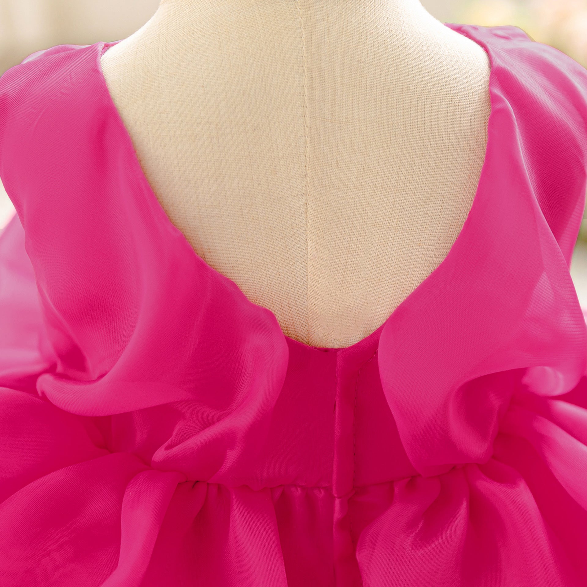 Rose Red Tiered Organza Ball Gown Dress for Girls | Cute Puffy Flower Girl Birthday Party Dress