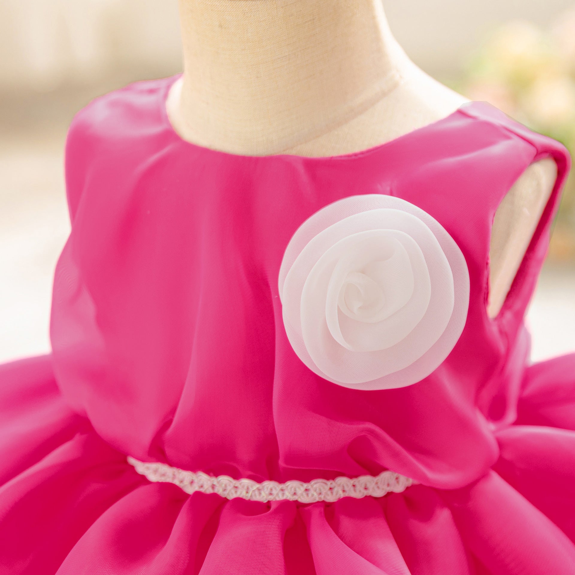 Rose Red Tiered Organza Ball Gown Dress for Girls | Cute Puffy Flower Girl Birthday Party Dress