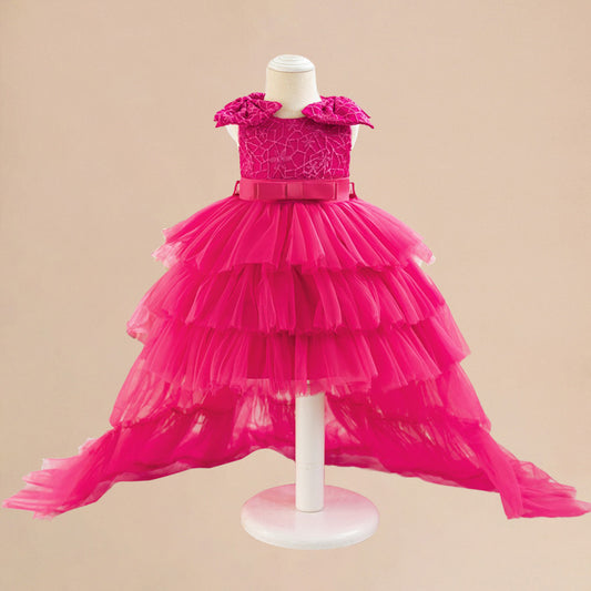 Rose Red Tiered Tulle Princess Dress for Toddlers | Flower Girl Special Occasion Gown