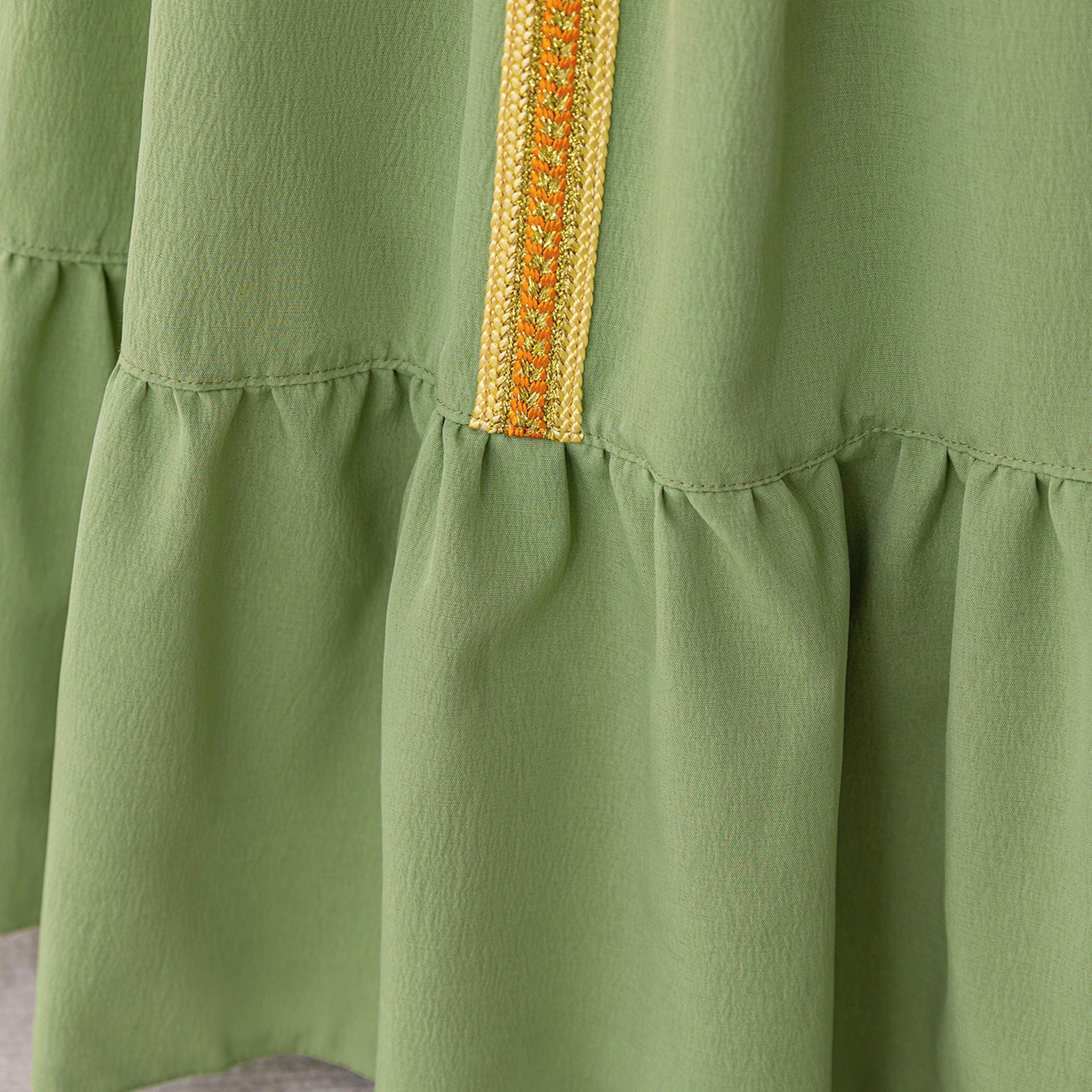 Sage Green A-Line Maxi Dress with Embroidery & Bowknot for Girls | Party & Formal Outfit