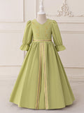 Sage Green Embroidered Maxi Tulle Dress with Bowknot for Girls