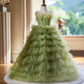 Sage Green Off-Shoulder Tulle Tiered Maxi Dress for Girls