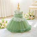 Sage Green Puffy Off-Shoulder Baby Girl Ball Gown Dress