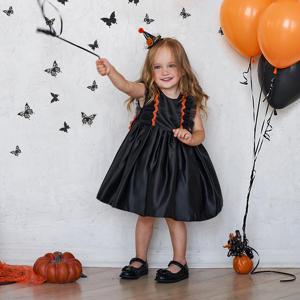 Cute Satin Lace A-Line Dress for Toddlers with Bow & Ruffles – Party & Wedding Princess Outfit