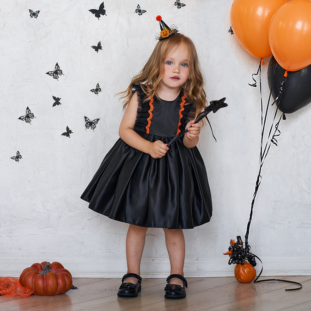 Cute Satin Lace A-Line Dress for Toddlers with Bow & Ruffles – Party & Wedding Princess Outfit
